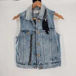 Madewell Denim Vest Light Wash 100%‎ Cotton Pockets Gold Buttons Upcycled Small